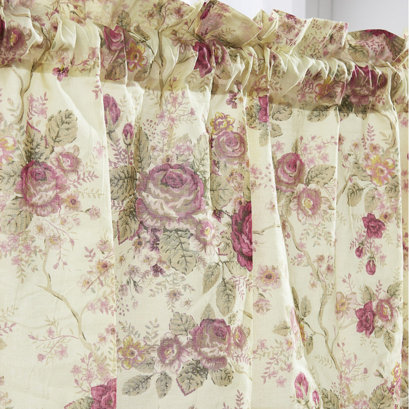 Antique Rose Ecru Floral Rod Pocket Valance