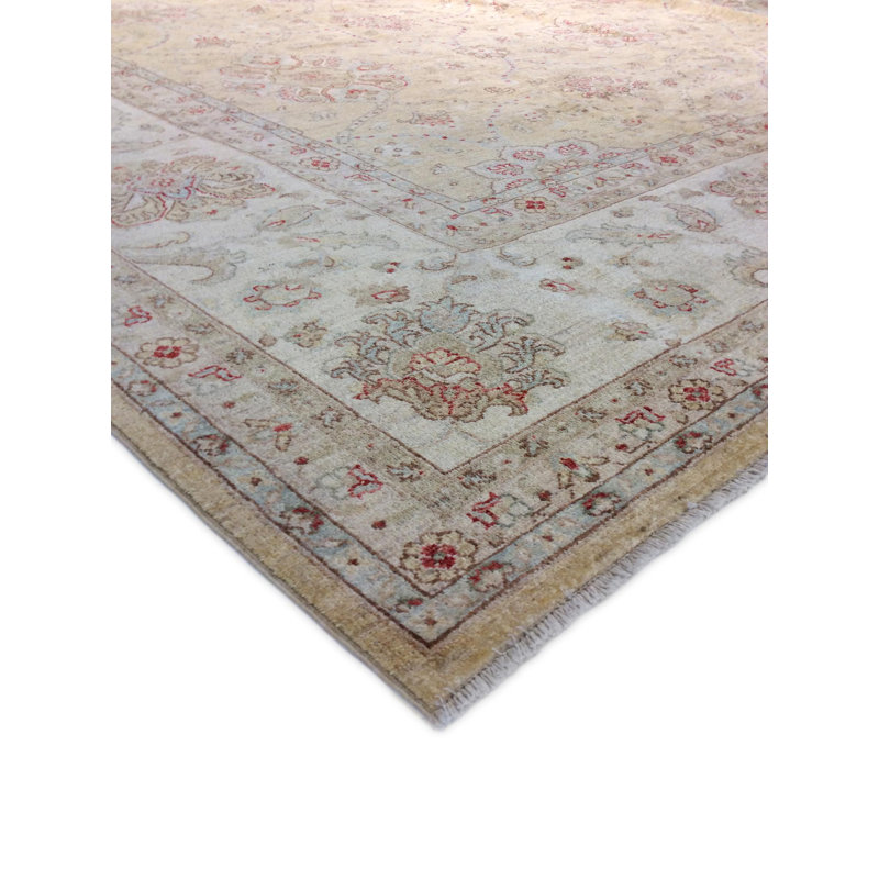 Ivory Floral Hand-Knotted Wool Rectangular Area Rug