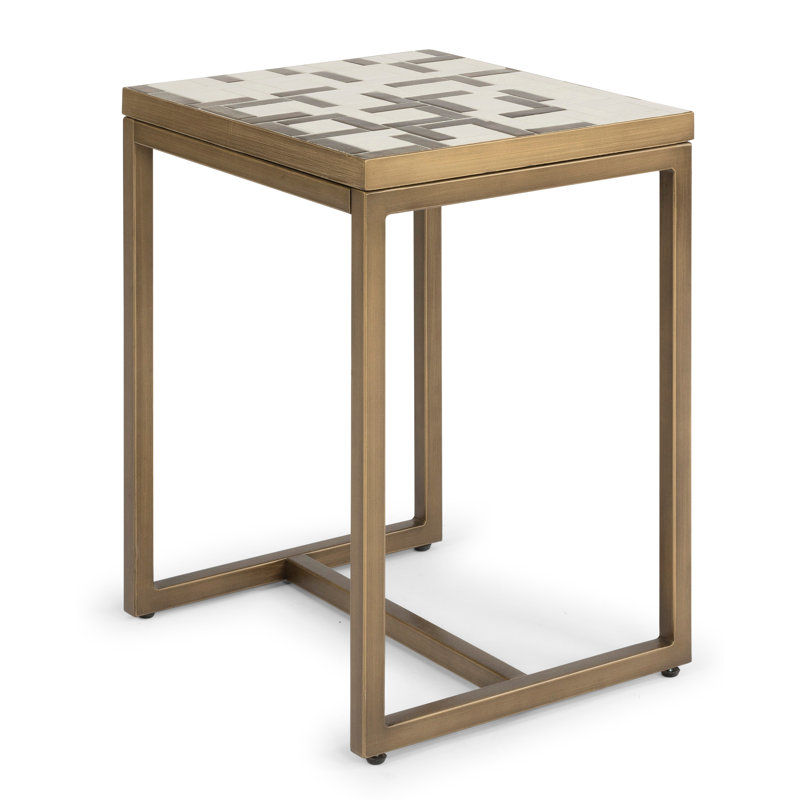 Contemporary Geometric 25.5" Cream & Gold Mosaic End Table