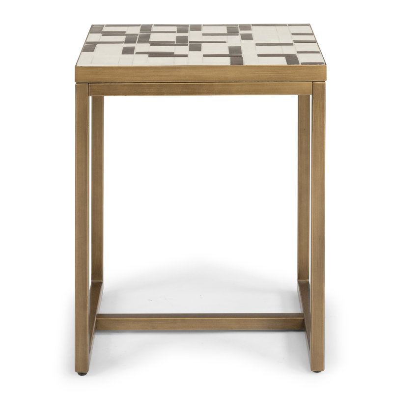 Contemporary Geometric 25.5" Cream & Gold Mosaic End Table
