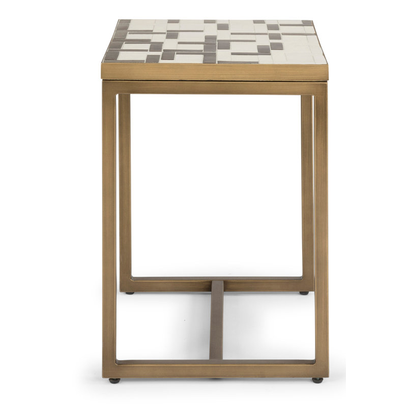 Contemporary Geometric 25.5" Cream & Gold Mosaic End Table