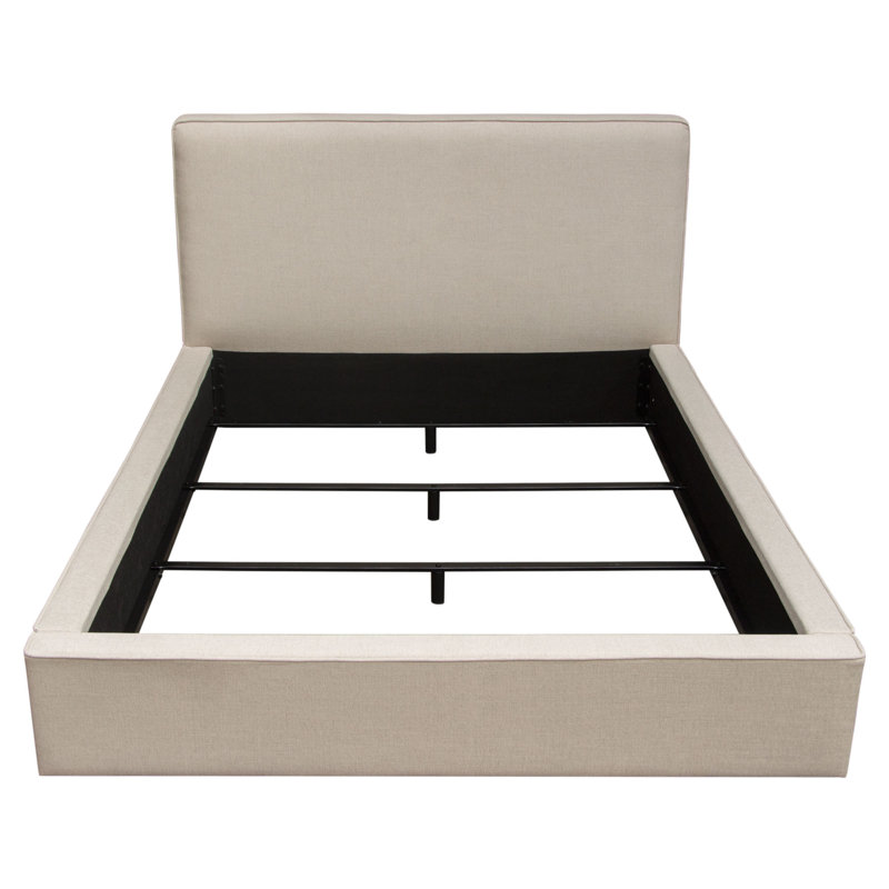 Sand Fabric Low Profile Eastern King Bed with Plush Headboard