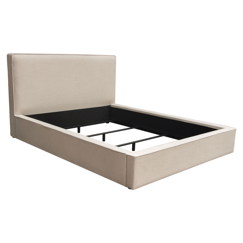 Sand Fabric Low Profile Eastern King Bed with Plush Headboard