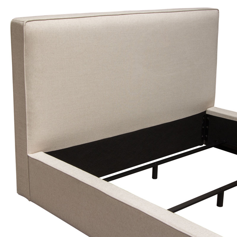 Contemporary Sand Fabric Low Profile Queen Bed with Wood and Metal Frame