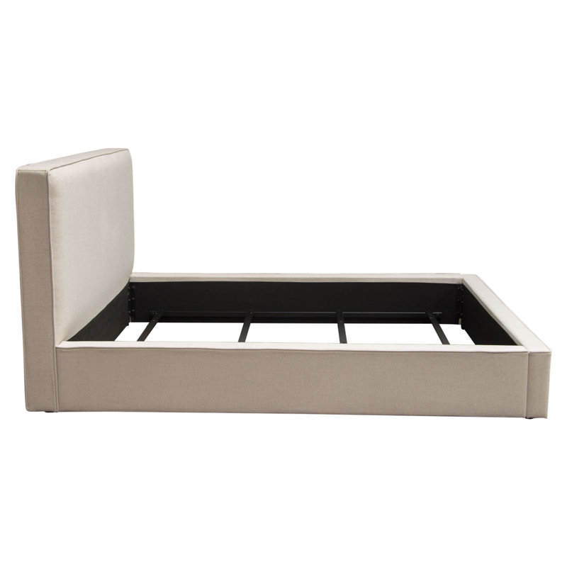 Sand Fabric Low Profile Eastern King Bed with Plush Headboard