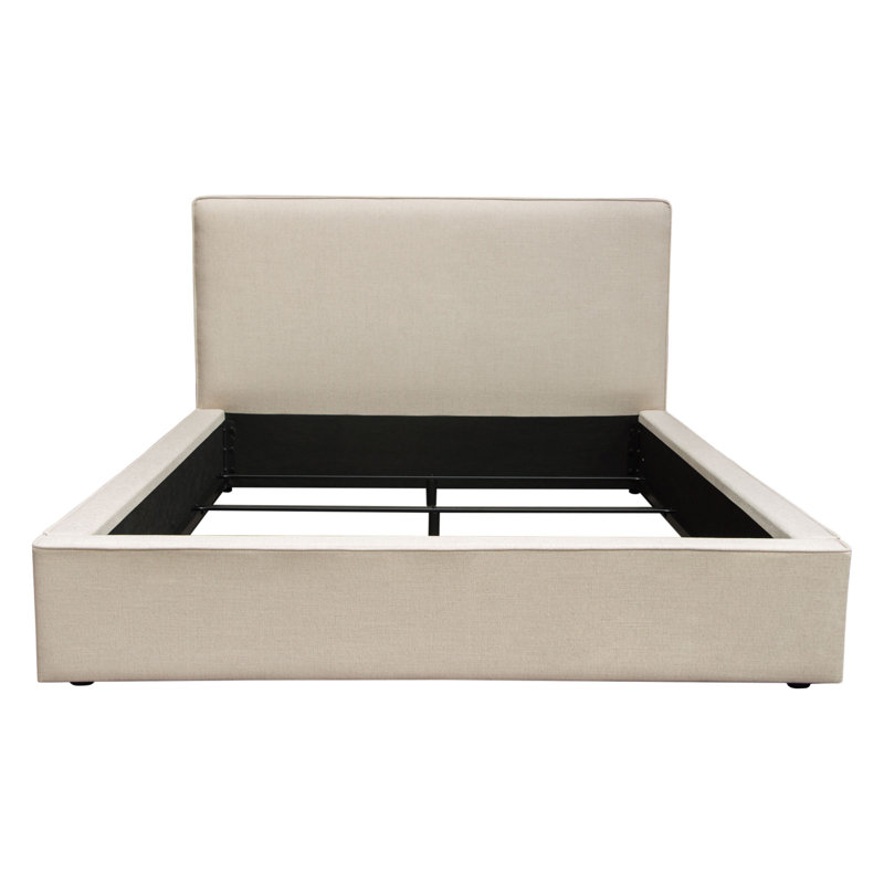 Contemporary Sand Fabric Low Profile Queen Bed with Wood and Metal Frame
