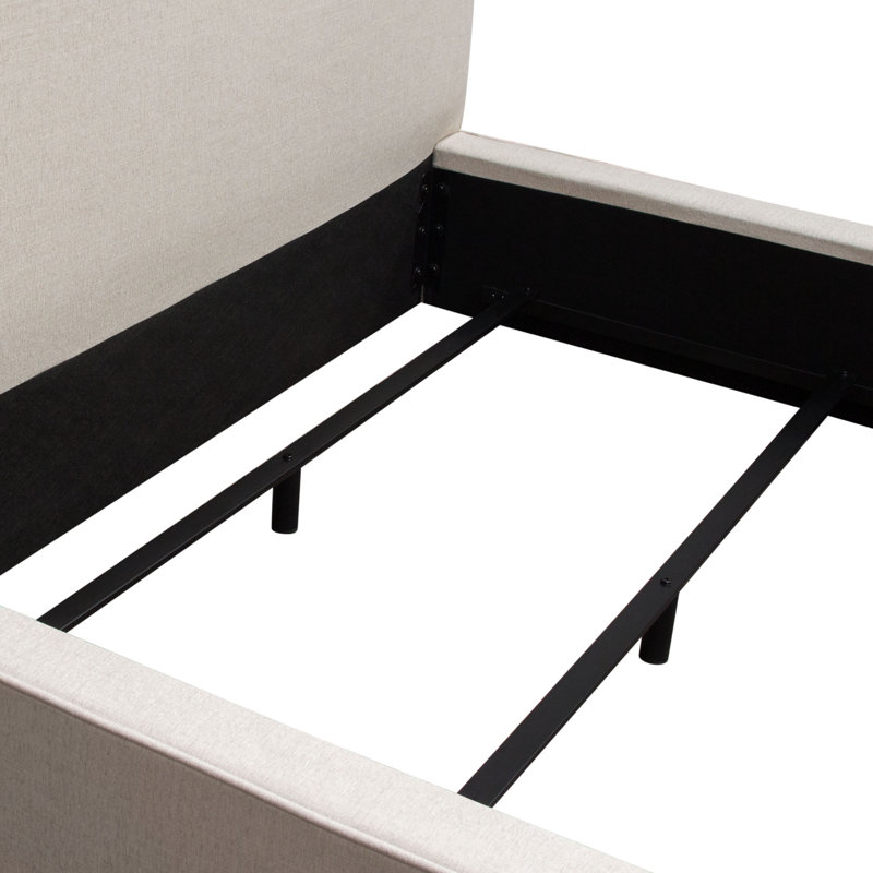 Contemporary Sand Fabric Low Profile Queen Bed with Wood and Metal Frame