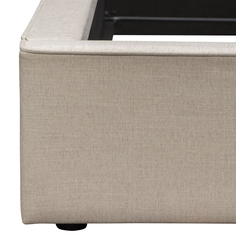 Contemporary Sand Fabric Low Profile Queen Bed with Wood and Metal Frame