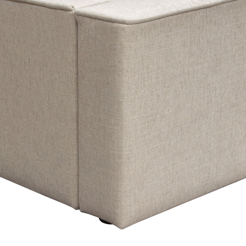 Contemporary Sand Fabric Low Profile Queen Bed with Wood and Metal Frame