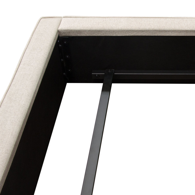 Contemporary Sand Fabric Low Profile Queen Bed with Wood and Metal Frame