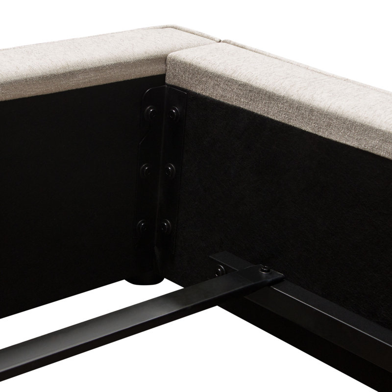 Contemporary Sand Fabric Low Profile Queen Bed with Wood and Metal Frame