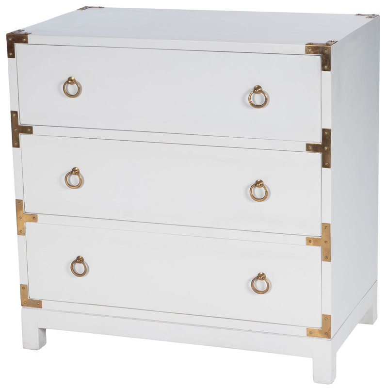 Transitional Glossy White Mango Wood 3-Drawer Dresser