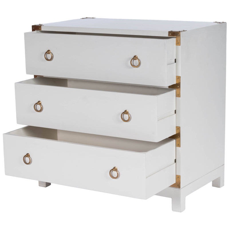 Transitional Glossy White Mango Wood 3-Drawer Dresser