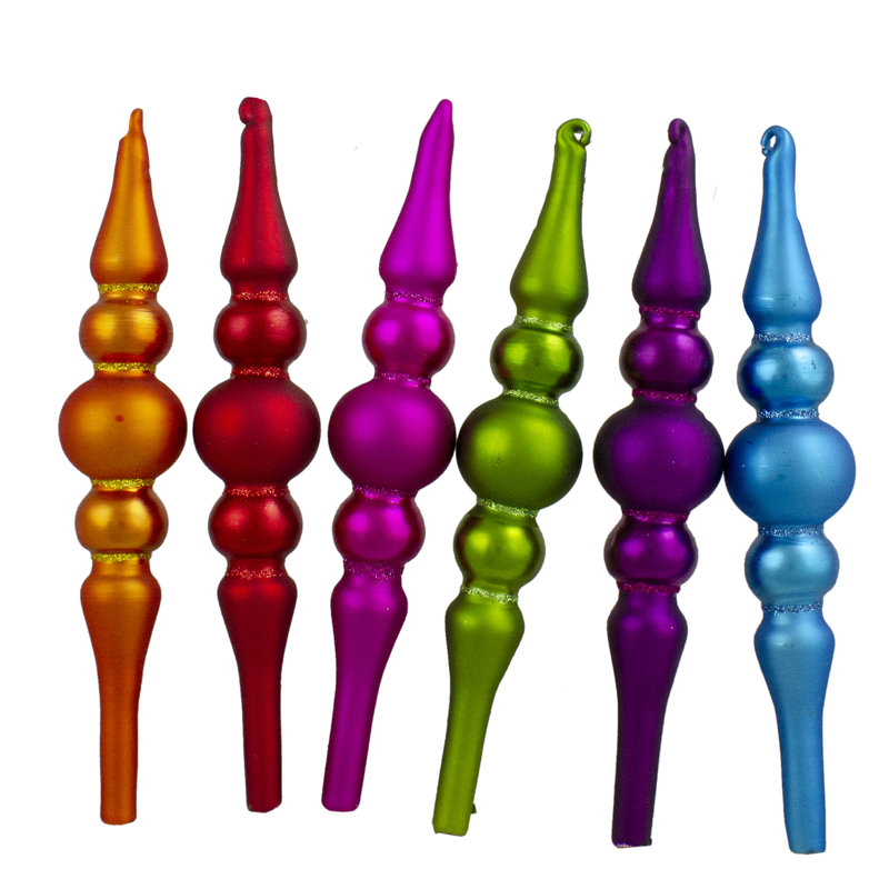 6-Piece Vibrant Matte Glass Finial Christmas Ornaments Set