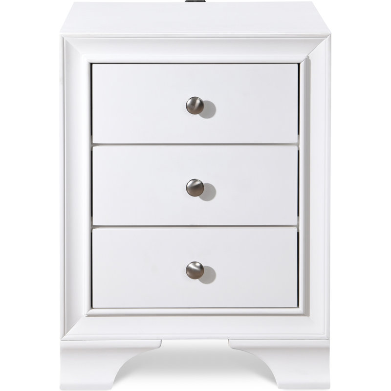 Edmond Traditional White 3-Drawer Nightstand with USB Charging