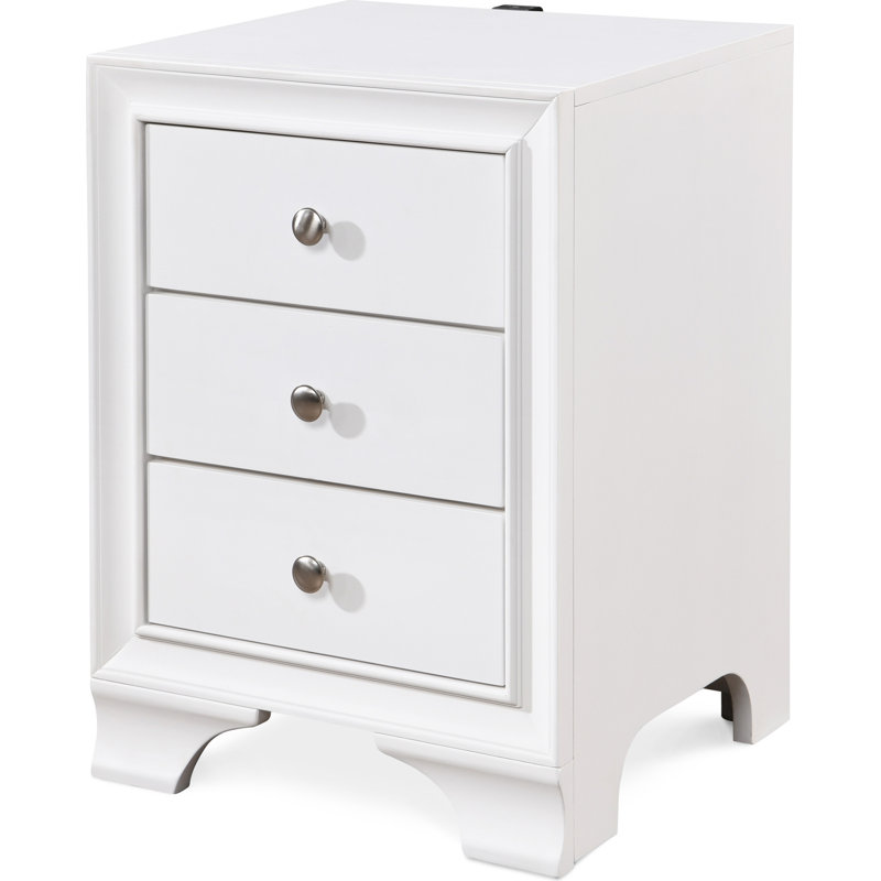 Edmond Traditional White 3-Drawer Nightstand with USB Charging