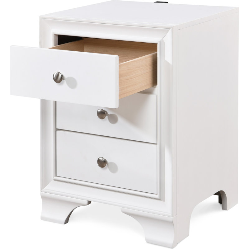 Edmond Traditional White 3-Drawer Nightstand with USB Charging