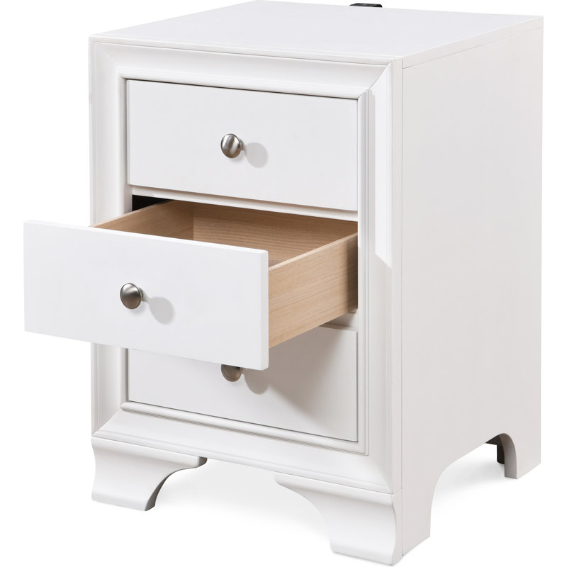 Edmond Traditional White 3-Drawer Nightstand with USB Charging