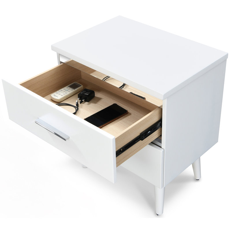 Lennox White Wood and Metal 2-Drawer Nightstand