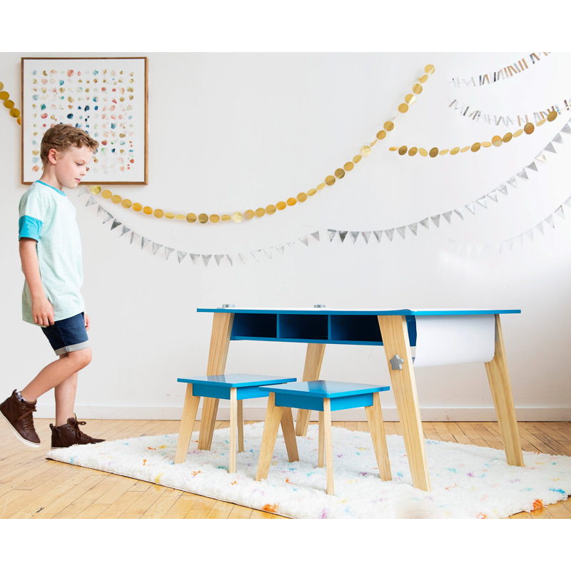 Espresso Mid-Century Modern Kids Arts and Crafts Table Set with Stools