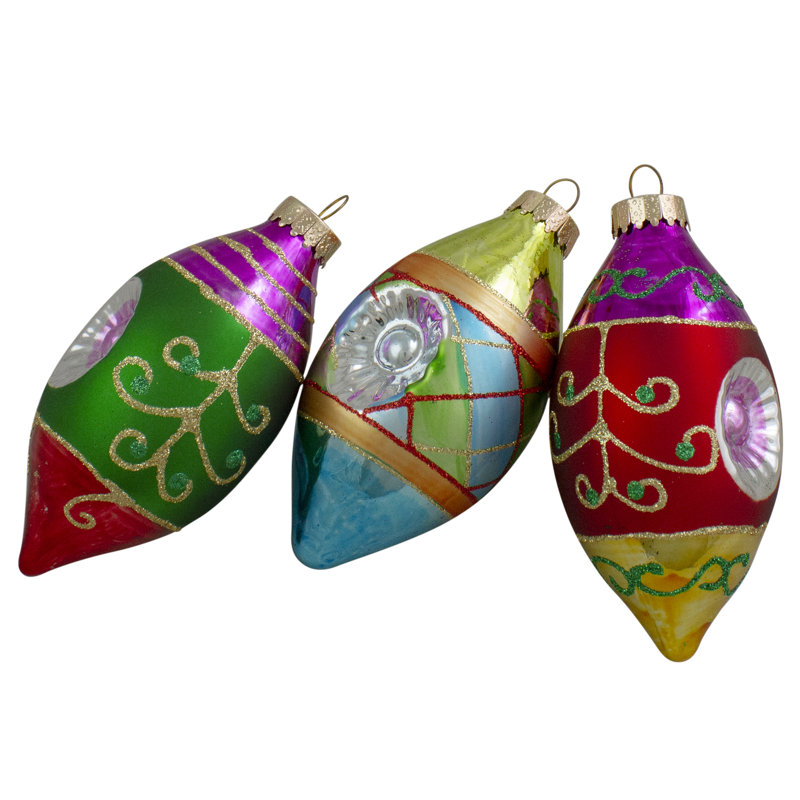Retro Multi-Color Glass Finial Christmas Ornament Set