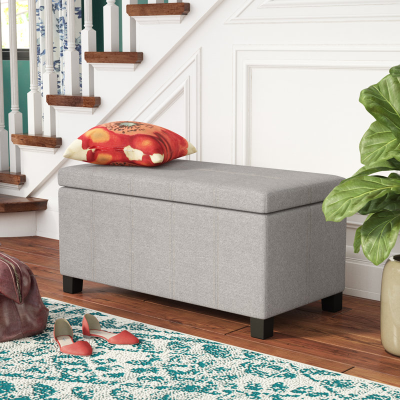 Gray Cloud Tufted Wood Storage Bench Ottoman