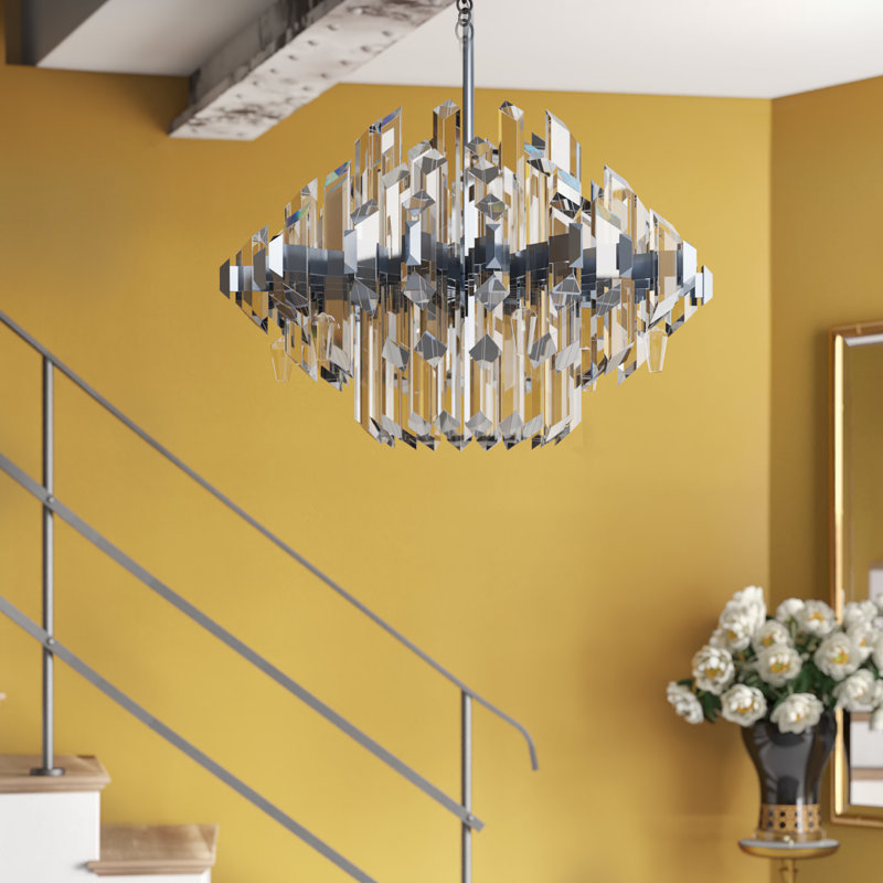 Facets Chrome-Crystal LED Kitchen Island Chandelier, 32" Wide