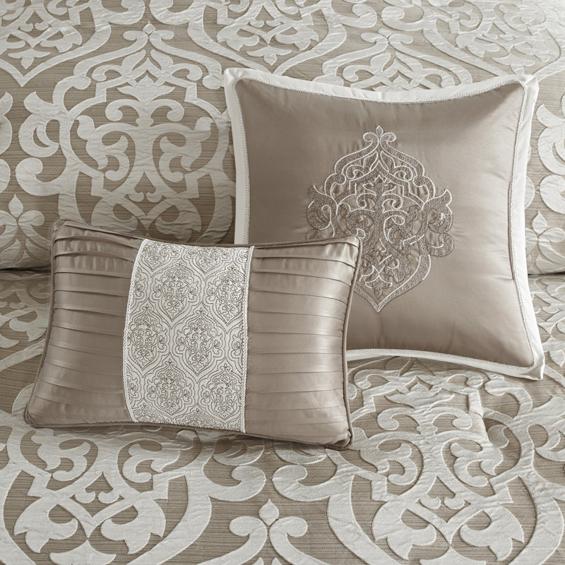 Tan Microfiber California King 8-Piece Comforter Set with Graphic Detail