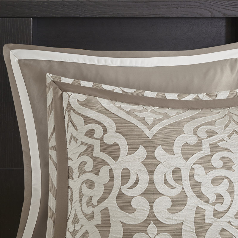 Tan Microfiber California King 8-Piece Comforter Set with Graphic Detail