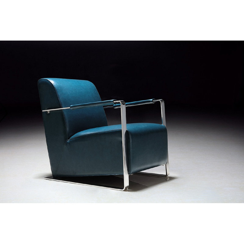 Teal Faux Leather and Chrome Metal Armchair