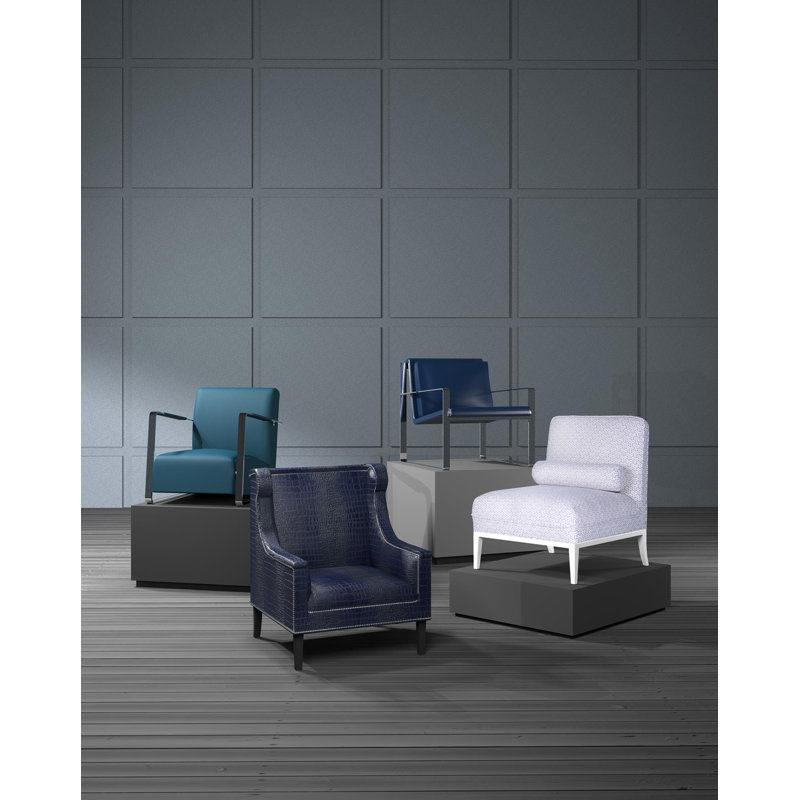 Teal Faux Leather and Chrome Metal Armchair