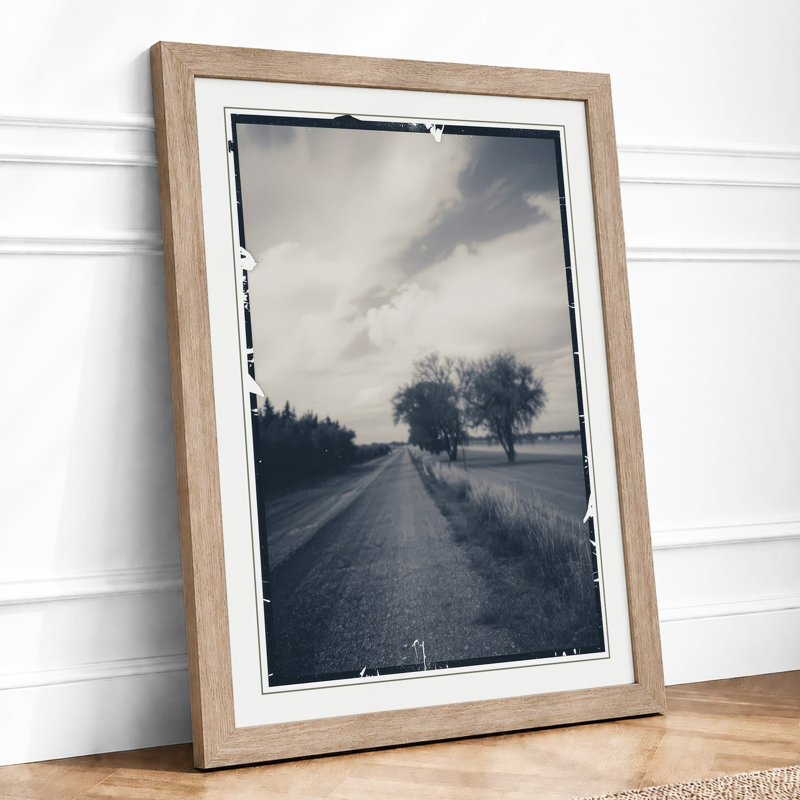 Quiet Road to Horizon Scandinavian - Framed Print, A2 - 59.4 x 42.0 cm, Oak
