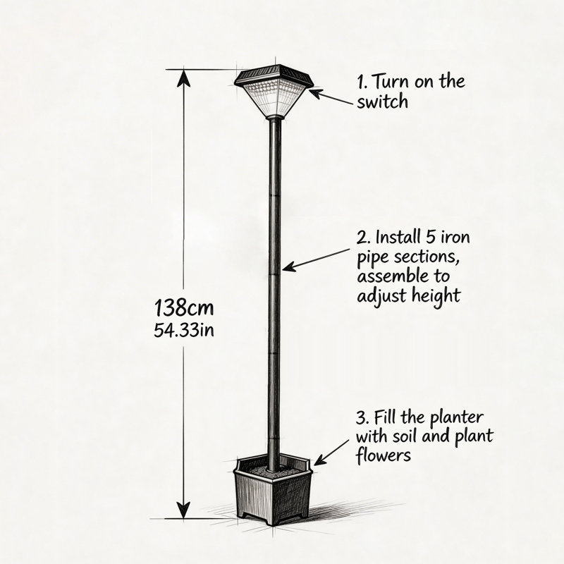 Solar Post Light 138cm Solar Powered Integrated LED Outdoor Floor Lamp