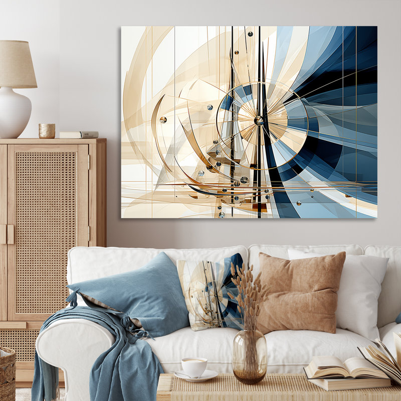 Art contemporain blanc et bleu formes de port - formes abstraites, Toile tendue, H 12 po x l 20 po x P 1 po