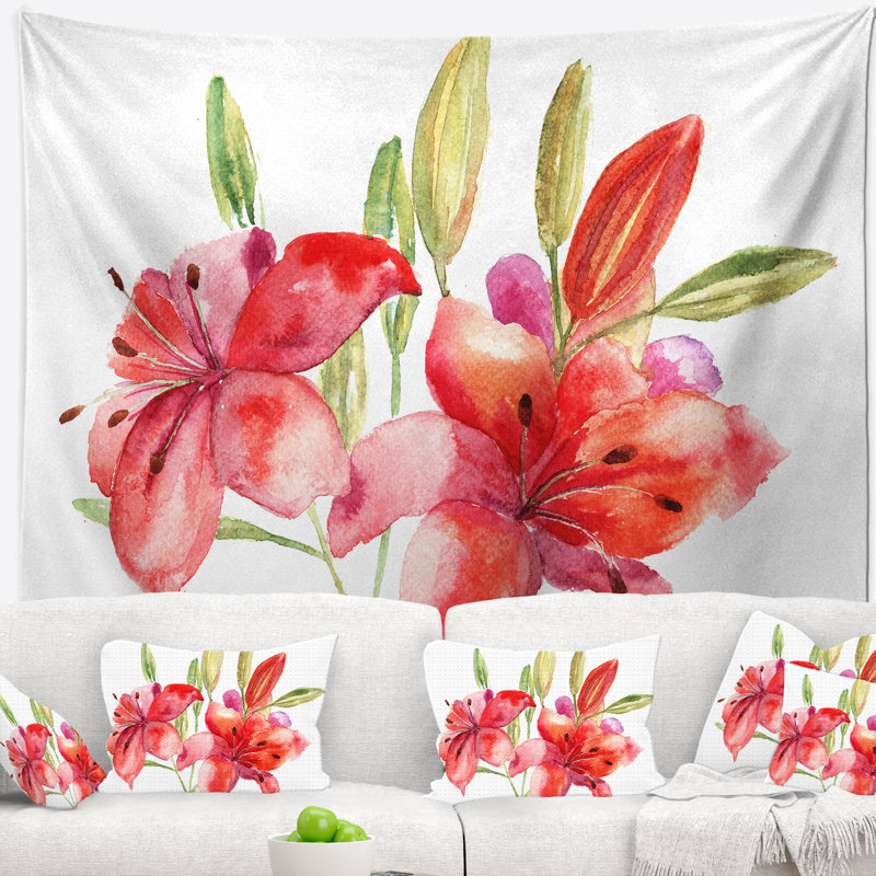 Tapisserie d'illustration de fleurs de lys Floral, H 50 po x l 60 po