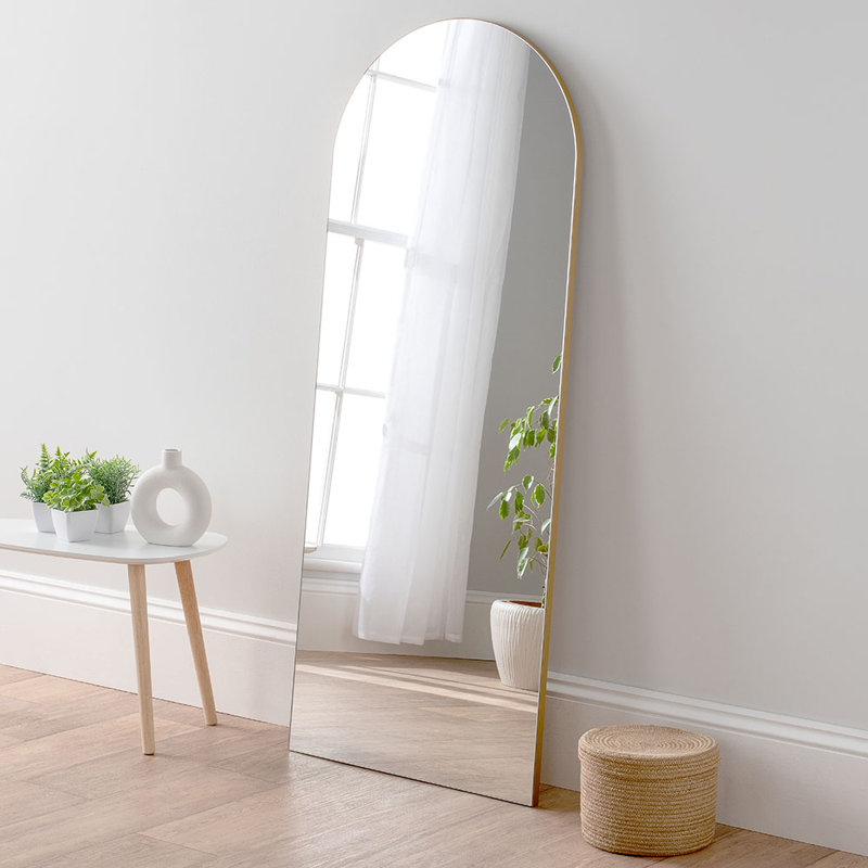 Hilderich Arched Wood Framed Full Length Mirror, Matt Gold