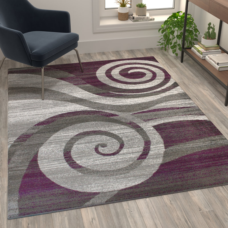 Aliodija Modern Swirl Design Olefin Area Rug, Rectangle 5'3" x 7'3"