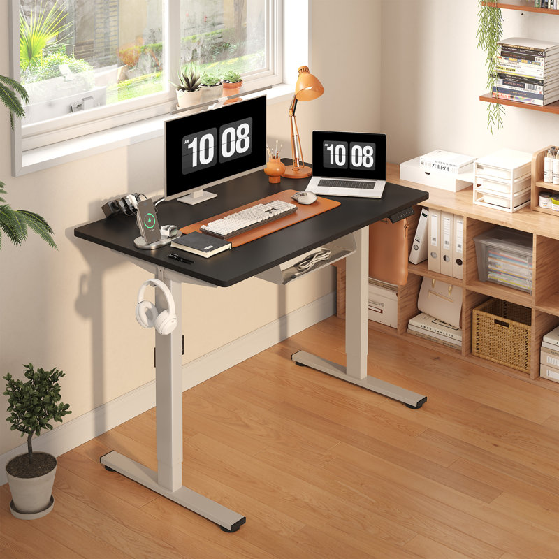 Adjustable Standing Desk, Whole-Piece Desktop, Black/Gray, 48" W x 30" D
