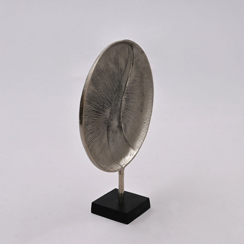Décoration de table sphérique métallique - Sculpture en aluminium avec base noire