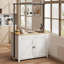 Chariot de cuisine de 42 po avec rangement - 2 tablettes à 5 niveaux et 5 crochets en bois blanc et naturel pour la cuisine, la salle à manger ou le salon-439294113
