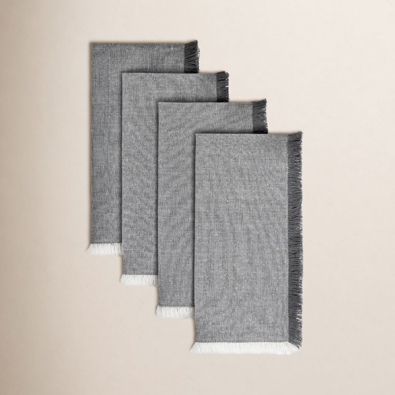 ensemble de 4 serviettes en chambray effilochées, Gris