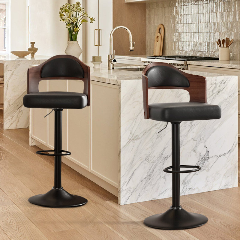 Ensemble de 2 tabourets pivotants modernes réglables, Noir
