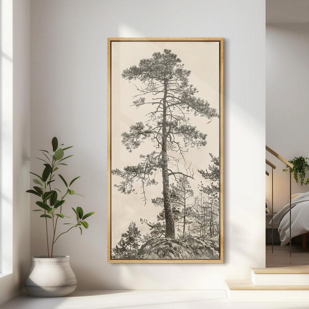 Vintage Pine Tree Landscape Modern Rustic Artwork - Extra Large Framed Wall Art Canvas Print wall26 Overall 