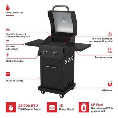 Barbecue au gaz à 2 brûleurs de luxe Nexgrill avec grille de 401 pieds carrés, 28 000 Btus, cadre en acier robuste et table d'appoint pliable, barbecue au propane pour la cuisine extérieure, les patios, les cours et plus encore