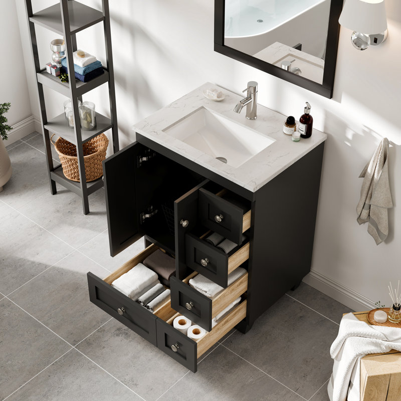 Curio 24"W x 18"D Bathroom Vanity with Carrara Countertop and Undermount Porcelain Sink, Espresso