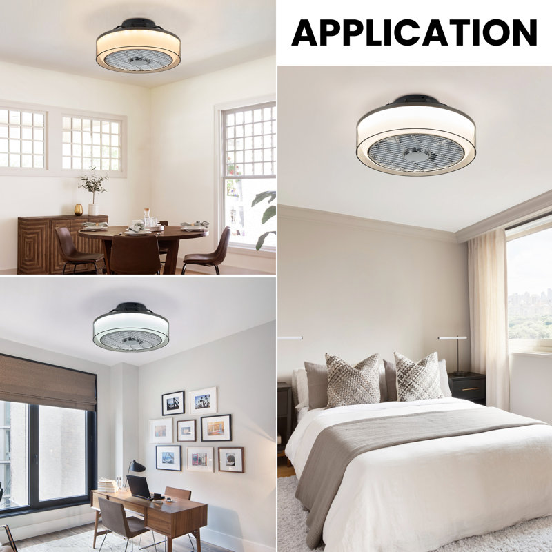 16 In.Smoky Gray Flush Mount Ceiling Fan With Dimmable LED Light  And Remote