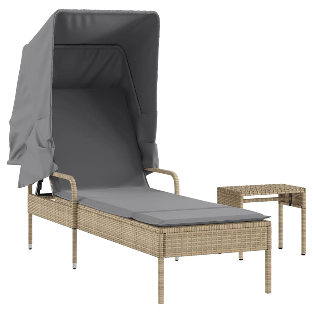 Vidaxl Sonnenliege Mit Dach Und Tisch Beige Poly Rattan