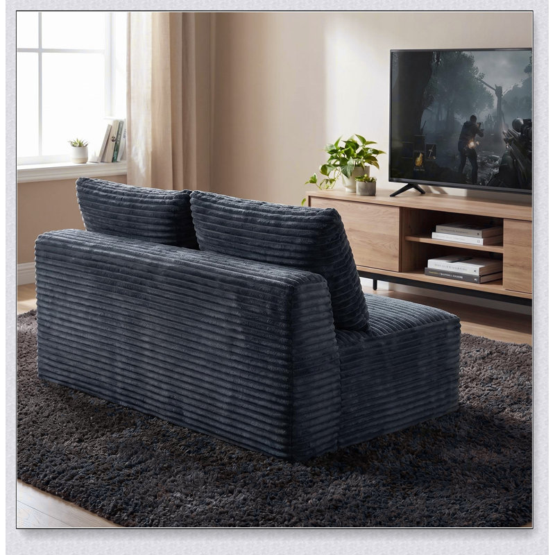 Causeuse en velours côtelé Corduroy, L 57,5 po, Velours côtelé gris