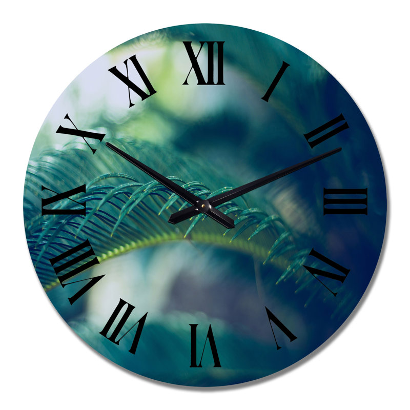Feuilles de palmier tropicales - vert naturel - horloge murale tropicale, Moyen