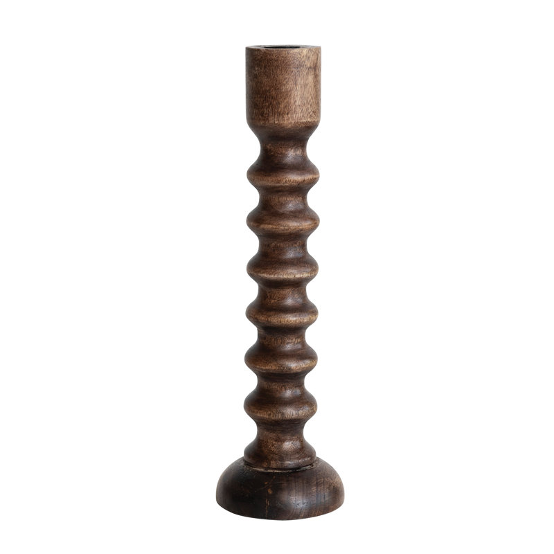 Hand Carved Wood Taper Candle Holder, Brown, 17" H x 5" W x 5" D